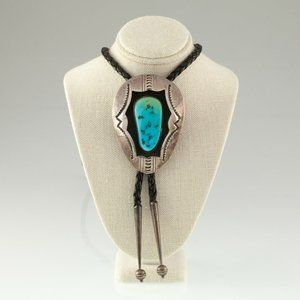 Aaron Chischiligi Navajo Sterling Silver & Turquoise Bolo Tie